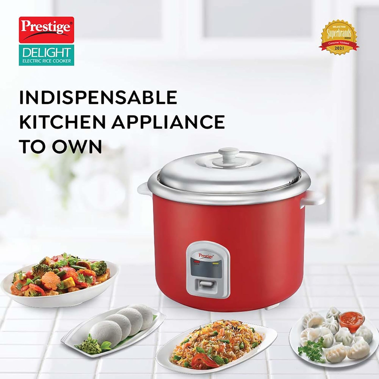 Prestige Delight Cute 2.8 SS Electric Rice Cooker(2.8L for Rice-Open Type, Silky Red, with Stainless Steel Cooking Pan 7.1 L Volume, 1000 W)