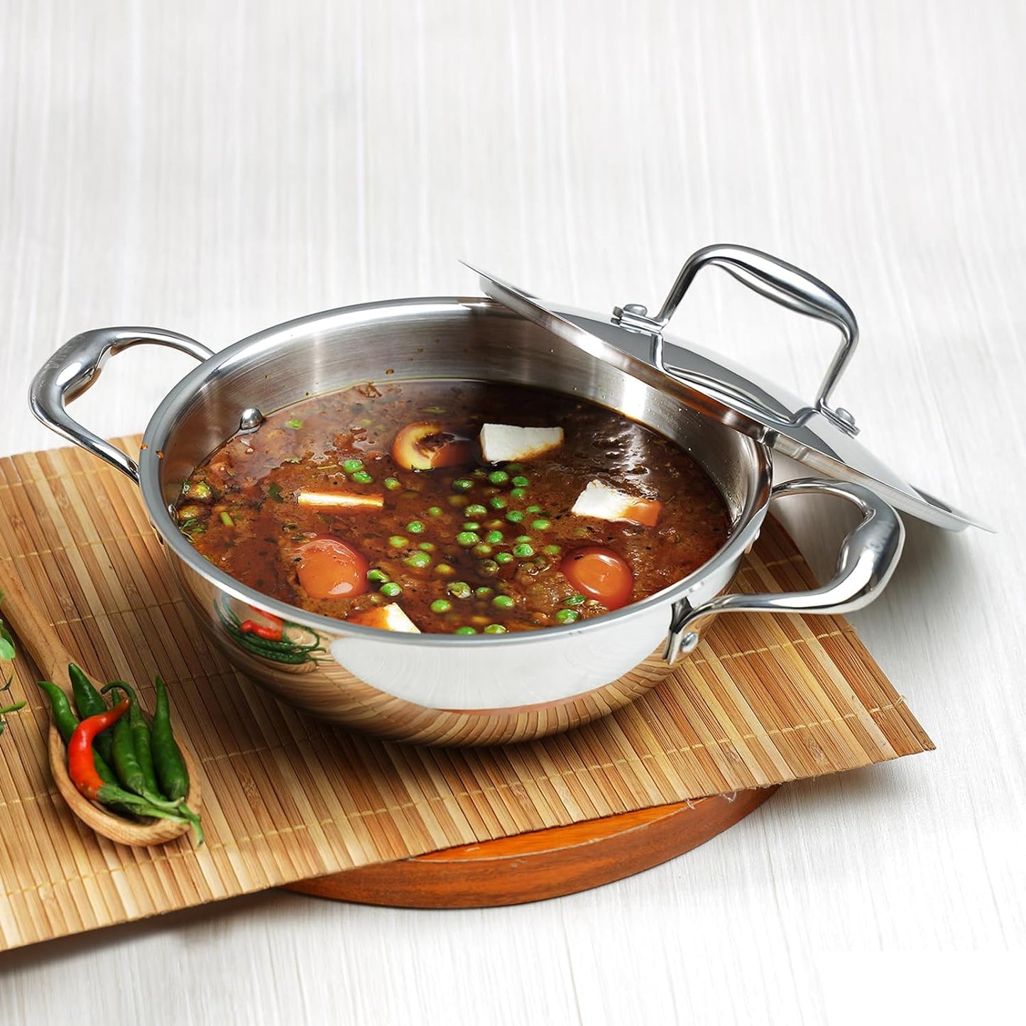 Vinod Platinum Extra deep Triply Stainless Steel Kadai with Lid | 2.5 mm Thick | Triply Kadai with Heavy Bottom | Induction Friendly Triply Stainless Steel Cookware