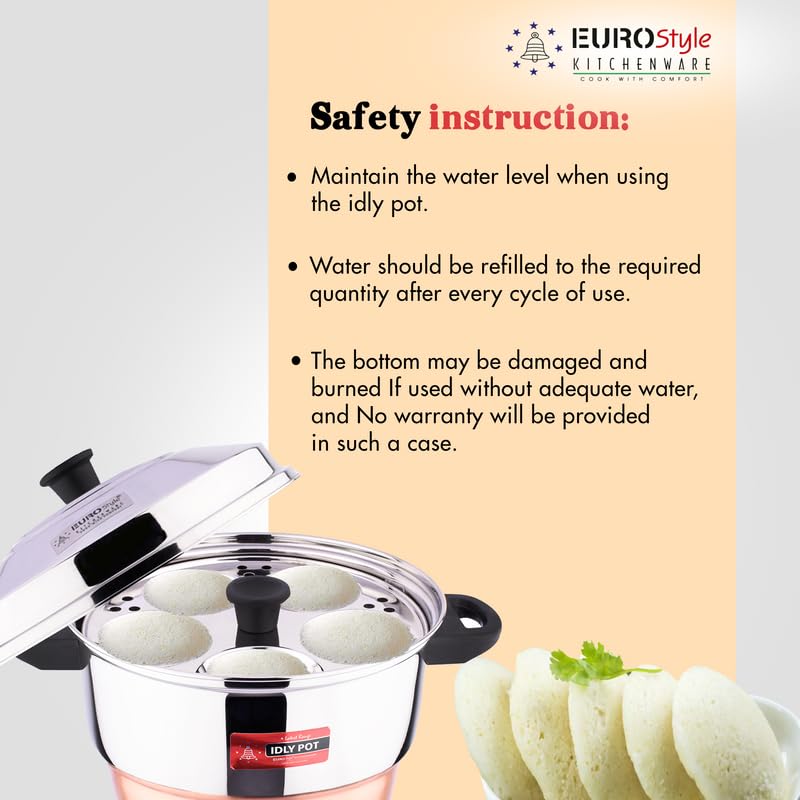 Eurostyle Compact Deluxe -20 Copper Bottom, Idly Cookware & Steamer Idli, Idiyappam, Dhokla & Vegetable Steamer(2in 1) 4 Idly Plates (20 idlis) &1 Steamer (Copper Bottom) - EUS_Comp_20_D_CB