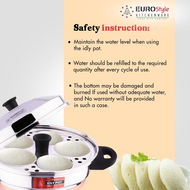 Eurostyle Royal 12 Copper Bottom Idly Cookware, 2 Idly Plates (12 idly) & 1 Steamer Plate, 5 L Capacity With 3 Years Warranty (Stainless Steel,EUS_Royal_12_CB)