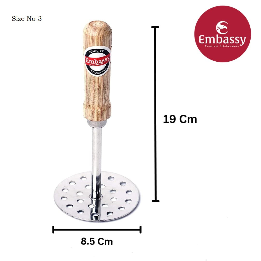Embassy Stainless Steel Vegetable/Potato/Pav Bhaji Masher with Wooden Handle, Pack of 1,