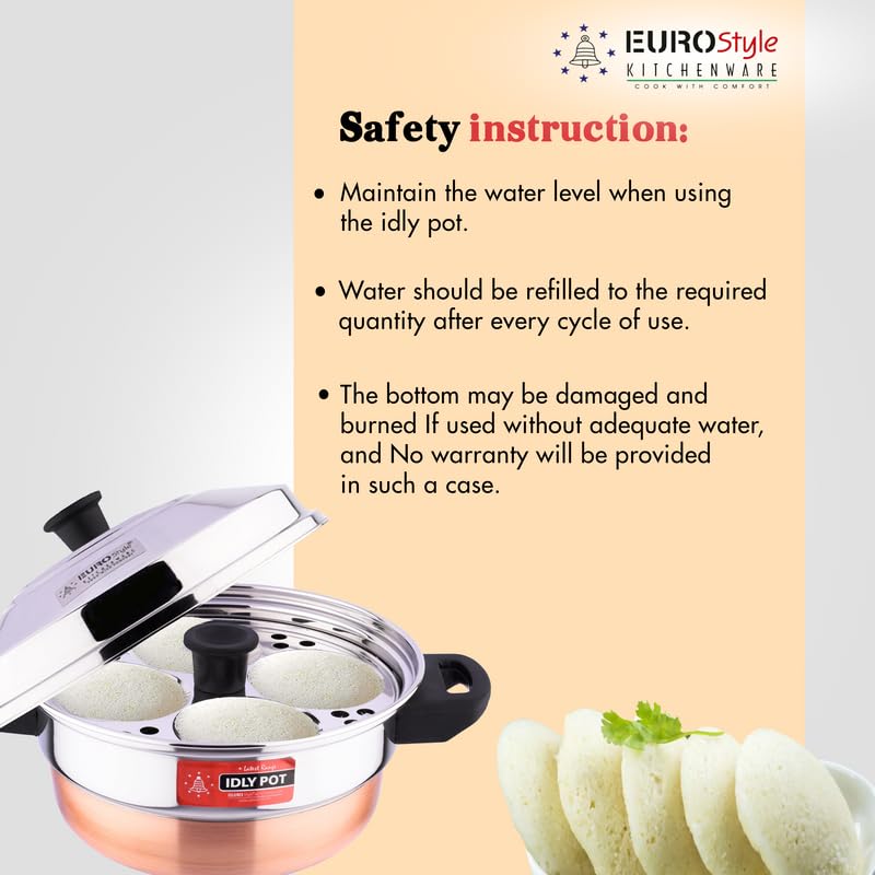 urostyle Royal Deluxe 8 Copper Bottom Idly Cookware, 2 Idly Plates (8 idlis) & 1 Steamer Plate, 2 L capacity With 3 Years Warranty (Stainless Steel,EUS_Royal_8_CB)