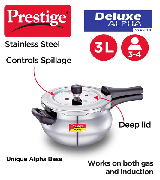 Prestige Svachh Alpha Pressure Handi With Deep Lid For Spillage Control, Stainless Steel, Silver, Outer Lid