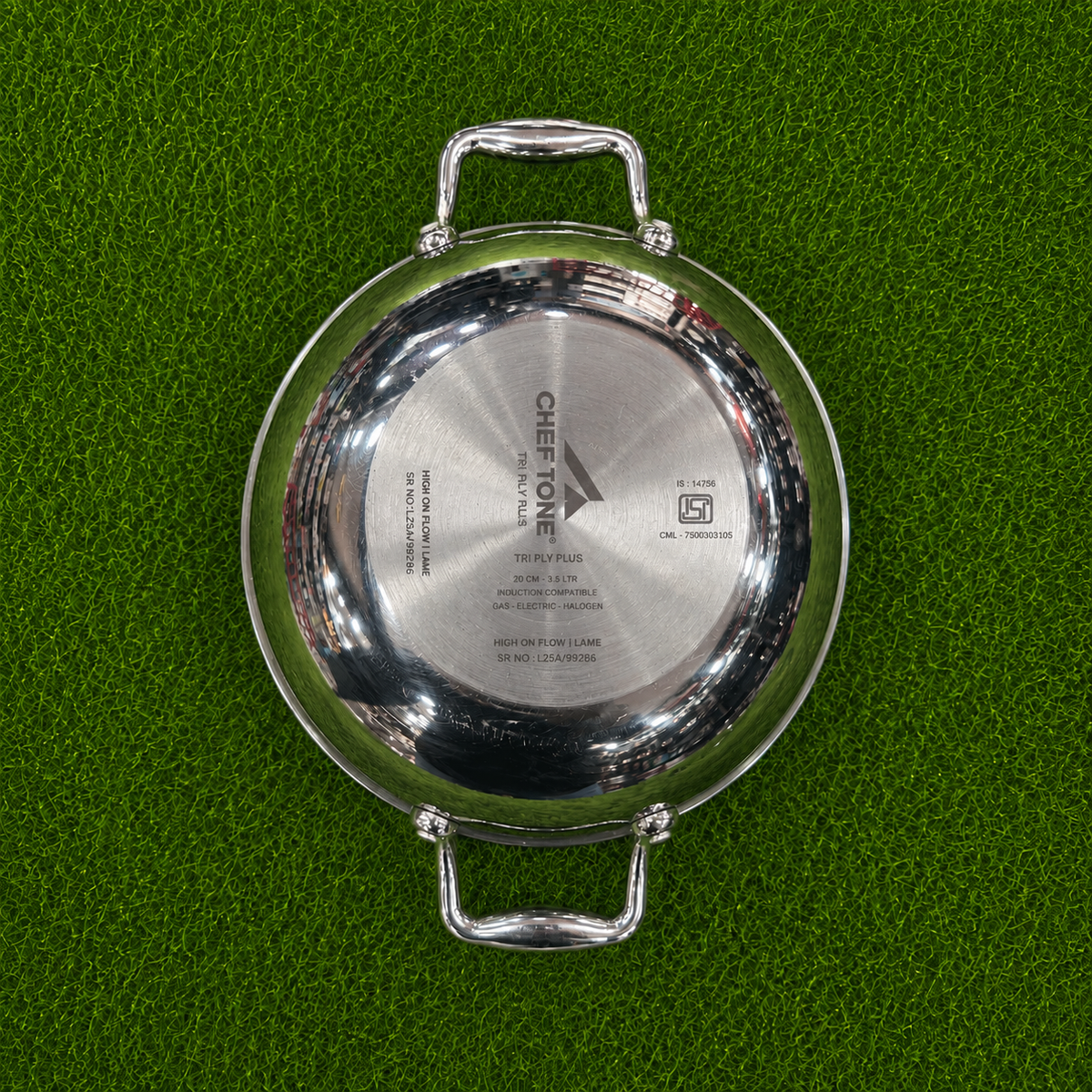 Chef Tone Triply HC Kadhai With Glass Lid Hexa Series