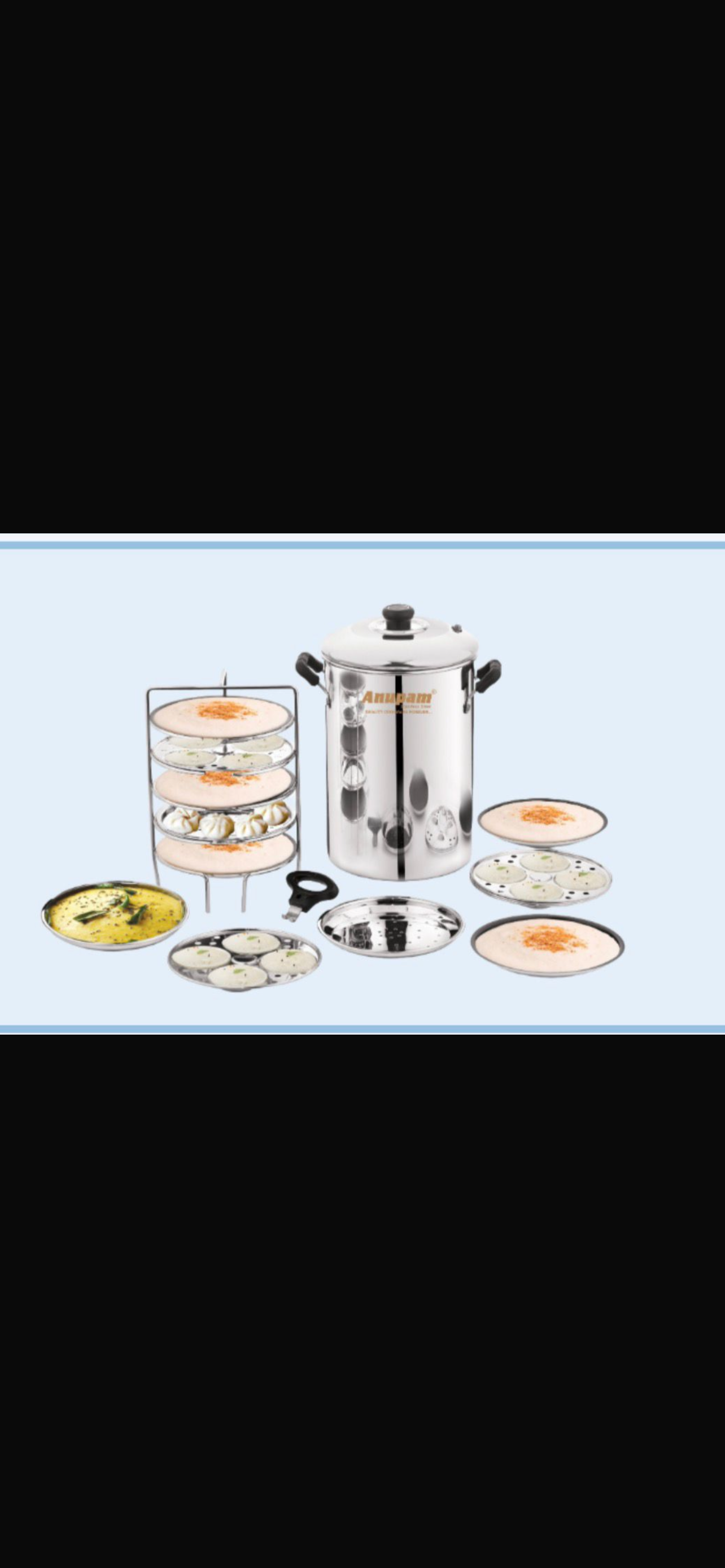 Anupam Stainless Steel Full Set Thattu Idly, Idiyappam/Dhokla Maker & Mini Idly Plates