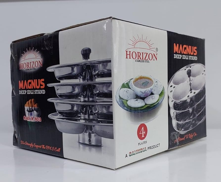 HORIZON Stainless Steel IDLY STAND EXTRA DEEP (MAGNUS IDLY STAND) 4 PLATE Idli Stand/Idli Maker Plates Make 16 Idli (4X4) - 4 Plates