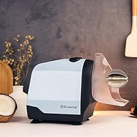 Brewine 2-in-1 Coconut Scraper & Citrus Juicer with Dual Speed Settings, Cooling Fan for Ventilation, Stainless Steel Scraping Blade, Splash Guard, Super Suction Feet for Stability, Red, 200 Watts