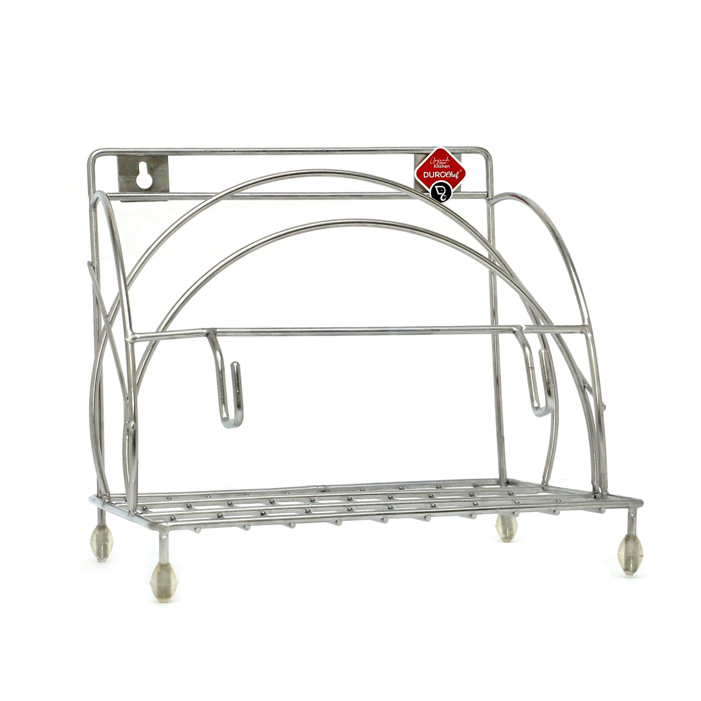 Durochef Stainless Steel Chakla Belan,Tawa and chimta Stand for kitchen -100% Rust-free |Stainless Steel Rolling Pin Board Holder |Wall Mount Stand 4 in1 Holder, kitchen Utensil Holders & Organizers