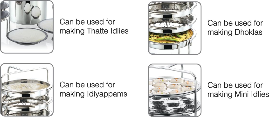 JVL Stainless Steel Full Set Thattu Idly, Idiyappam/Dhokla Maker & Mini Idly Plates