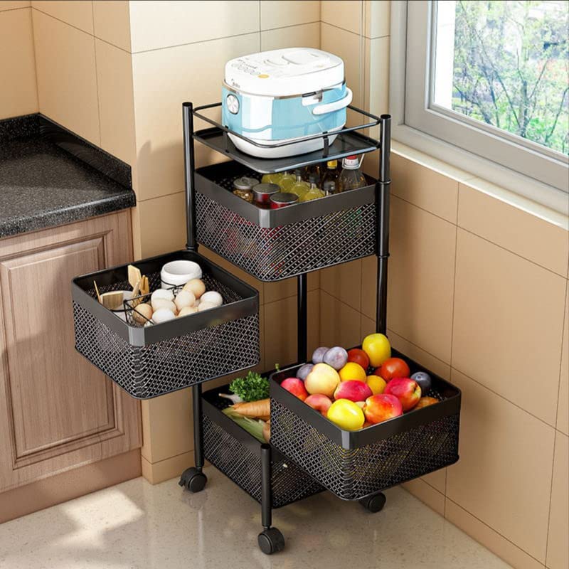 Kitchenwell Multi-Purpose Trolley Storage Organizer and Kitchen Accessories Items for Kitchen Storage Rack Square Design Fruits & Vegetable Onion Cutlery (Matt Black)