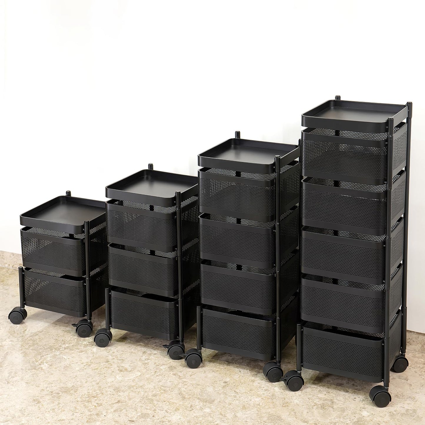 Kitchenwell Multi-Purpose Trolley Storage Organizer and Kitchen Accessories Items for Kitchen Storage Rack Square Design Fruits & Vegetable Onion Cutlery (Matt Black)