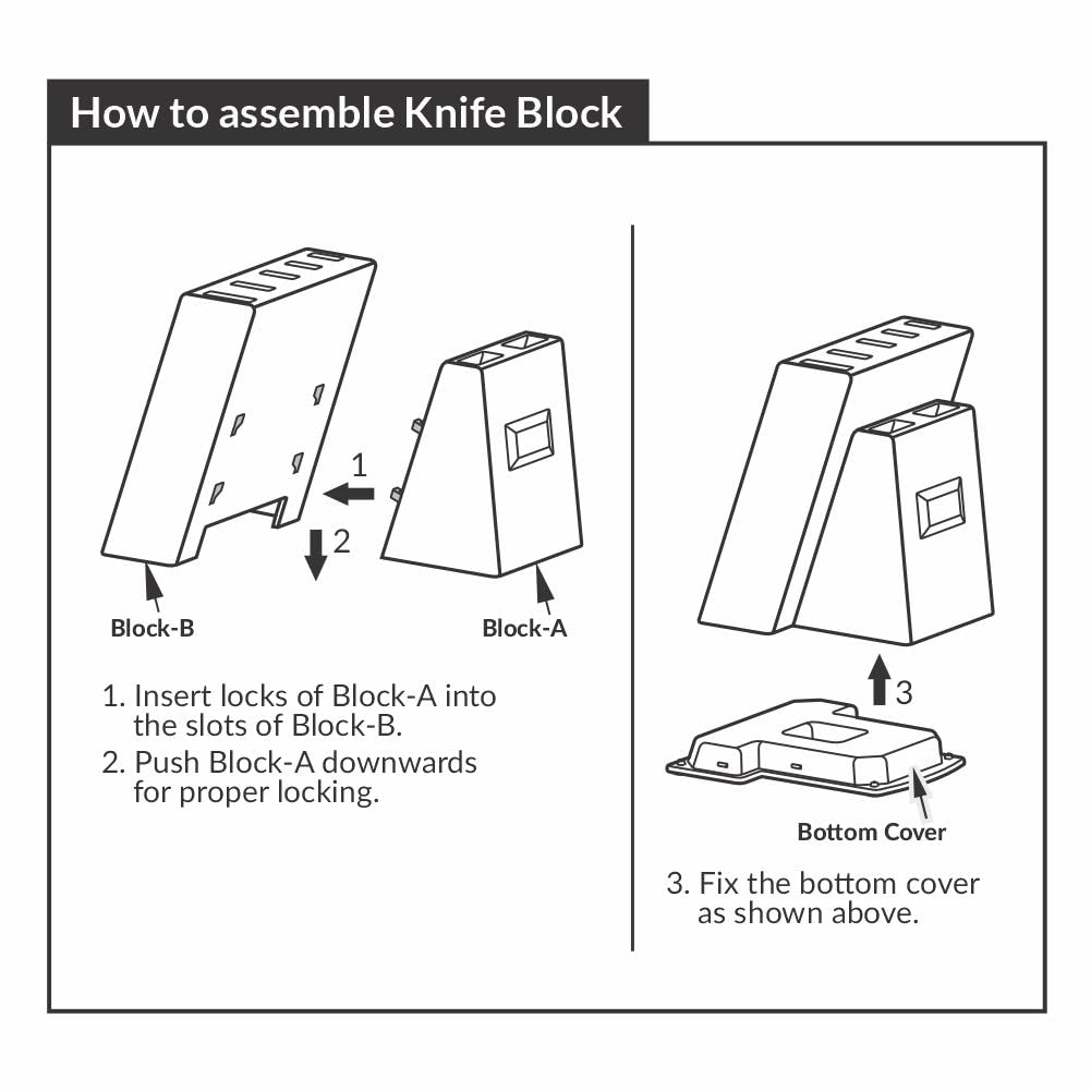 KOHE 8 PCS Stainless Steel Kitchen Knife Set with Block, Knife Holder for Kitchen, 5 Knives, 2 Peelers and 1 Scissors(KB-811/B)