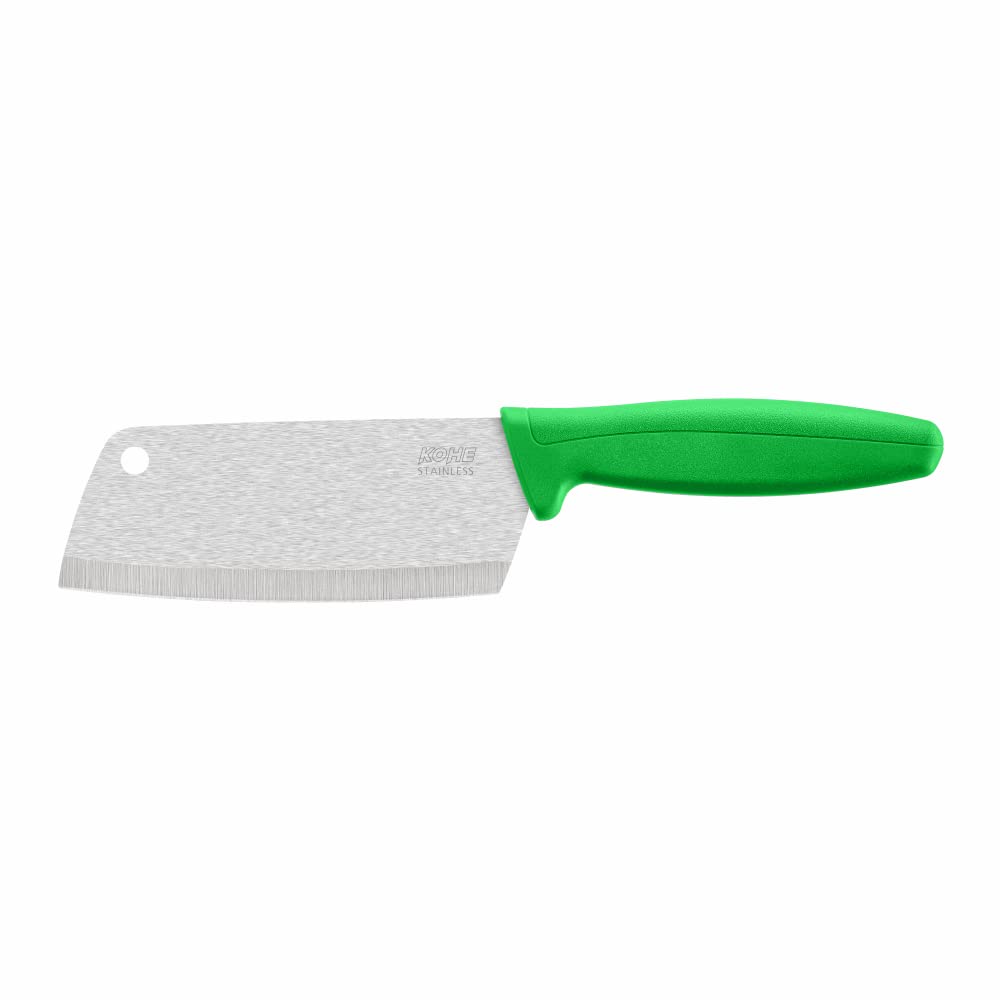 KOHE Premium Stainless Steel Cleaver Knife CL - | Set of 1 | Color: Green, for Daily Tasks Like Chopping, Slicing, Dicing & Mincing 263mm(Multicolour)