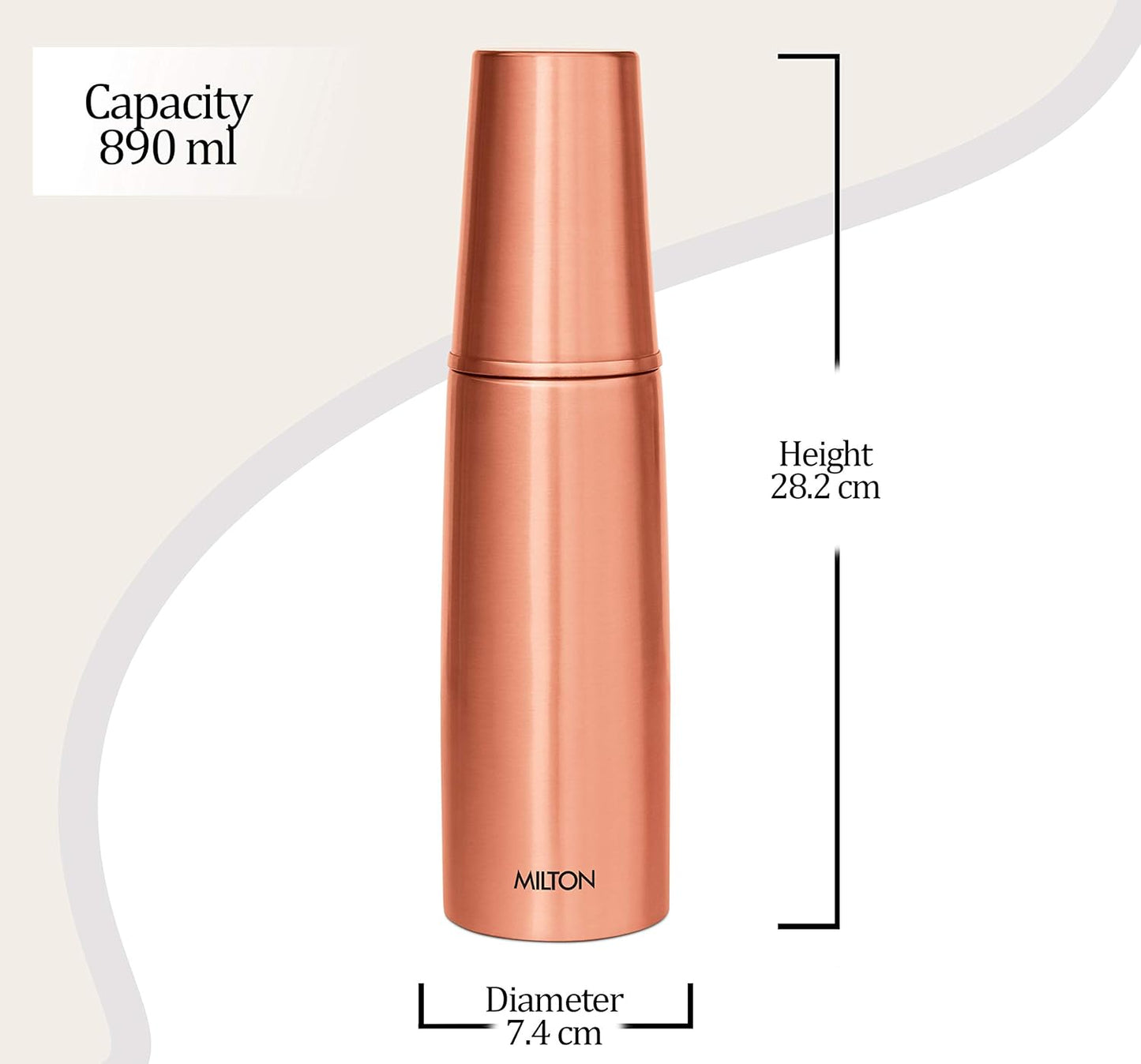 MILTON Copper Combo 1000 Water Bottle with in built glass cap, 890 ml, 1 Piece, Copper | Leak Proof | Office Bottle | Gym Bottle | Home | Kitchen | Hiking | Treking Bottle | Travel Bottle