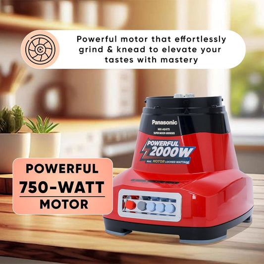 Panasonic MX-AE475 (Red) | Monster 750 Watts Juicer Mixer Grinder |With 3 Stainless Steel & 1 Juicer Extractor Jar|2 Years Product & 5 Years Motor Warranty |
