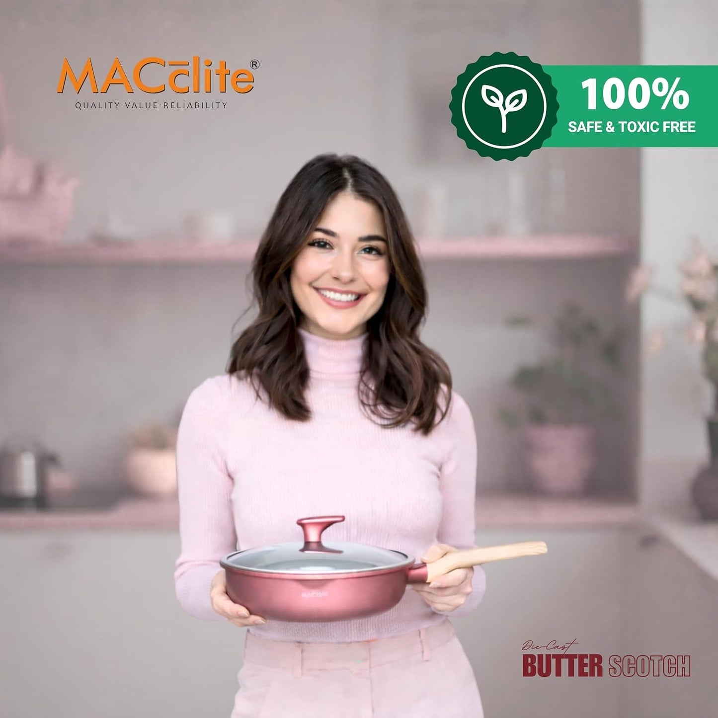 Macclite Triumph Frying Pan With Glass Lid Butter Scotch