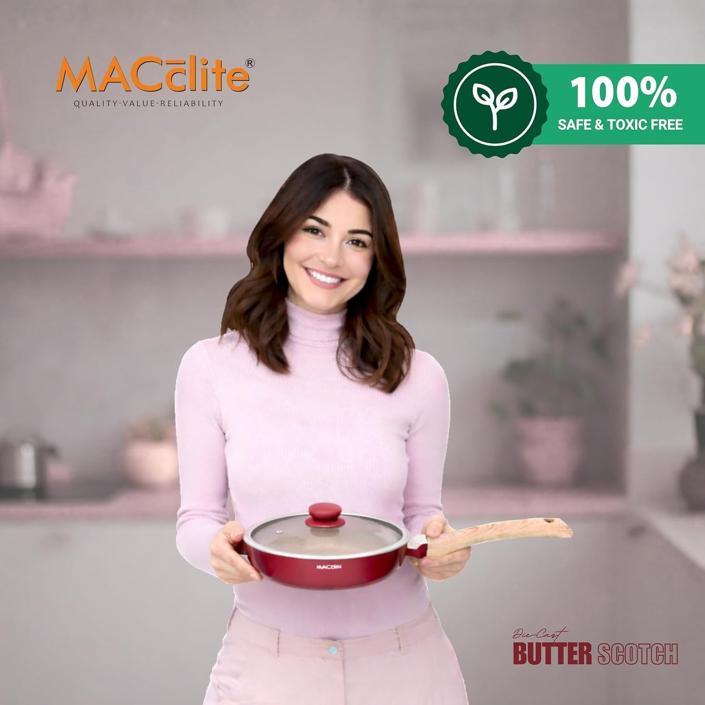 Macclite Frying Pan With Glass Lid Butter Scotch