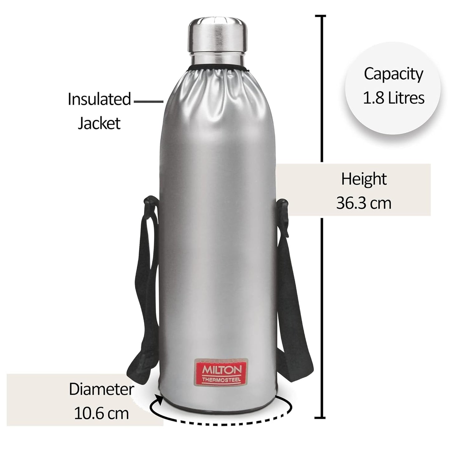 MILTON Duo DLX Thermosteel Bottle, Water Bottles, 24 Hours Hot and Cold, Easy to Carry, Easy Grip, Rust Proof, Tea, Coffee, Office, Travel Bottle, Silver