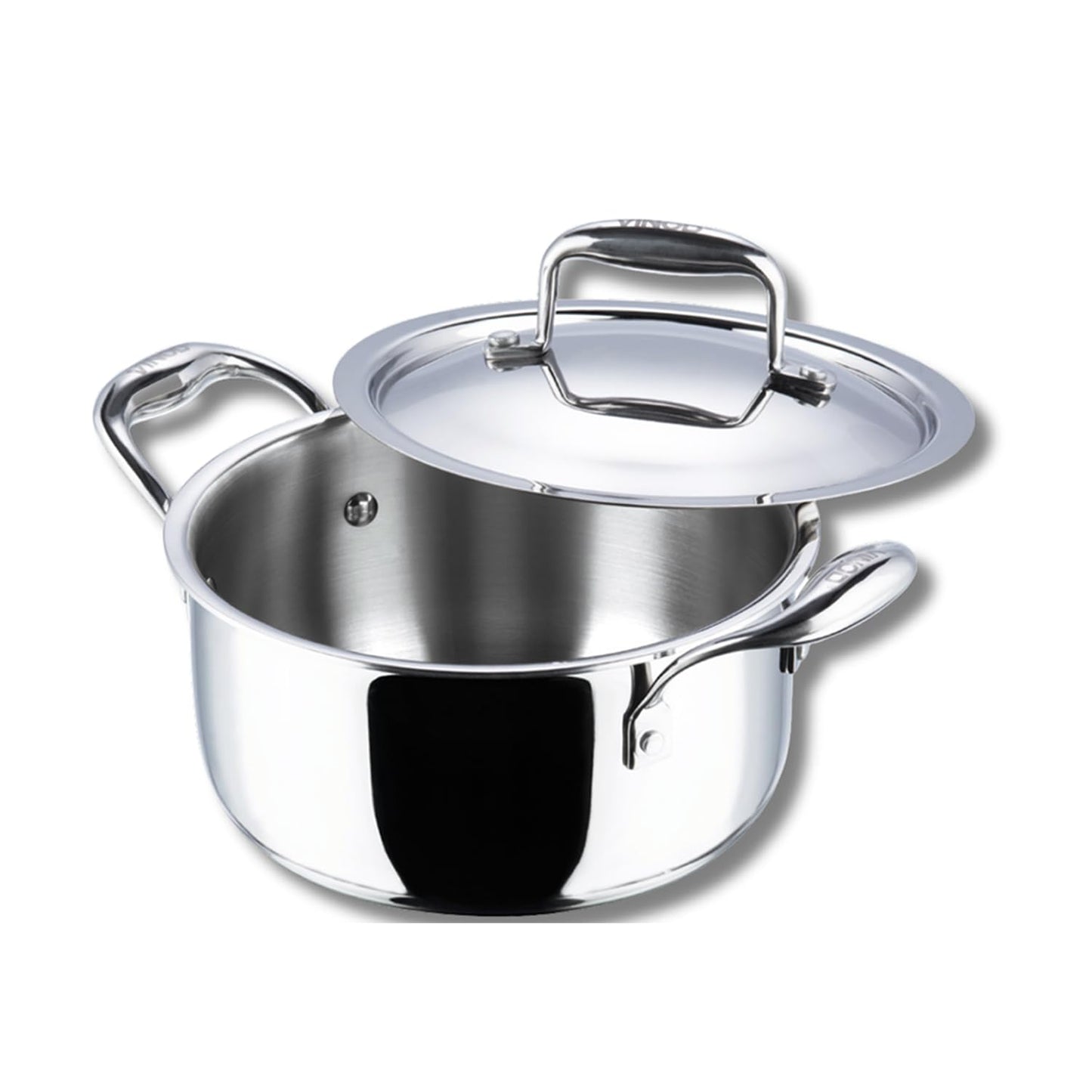 Vinod Platinum Triply Stainless Steel Saucepot with Lid | 2.5mm Thick | SAS Bottom | Biryani Pot | Induction and Gas Base | 5 Year Warranty - Silver