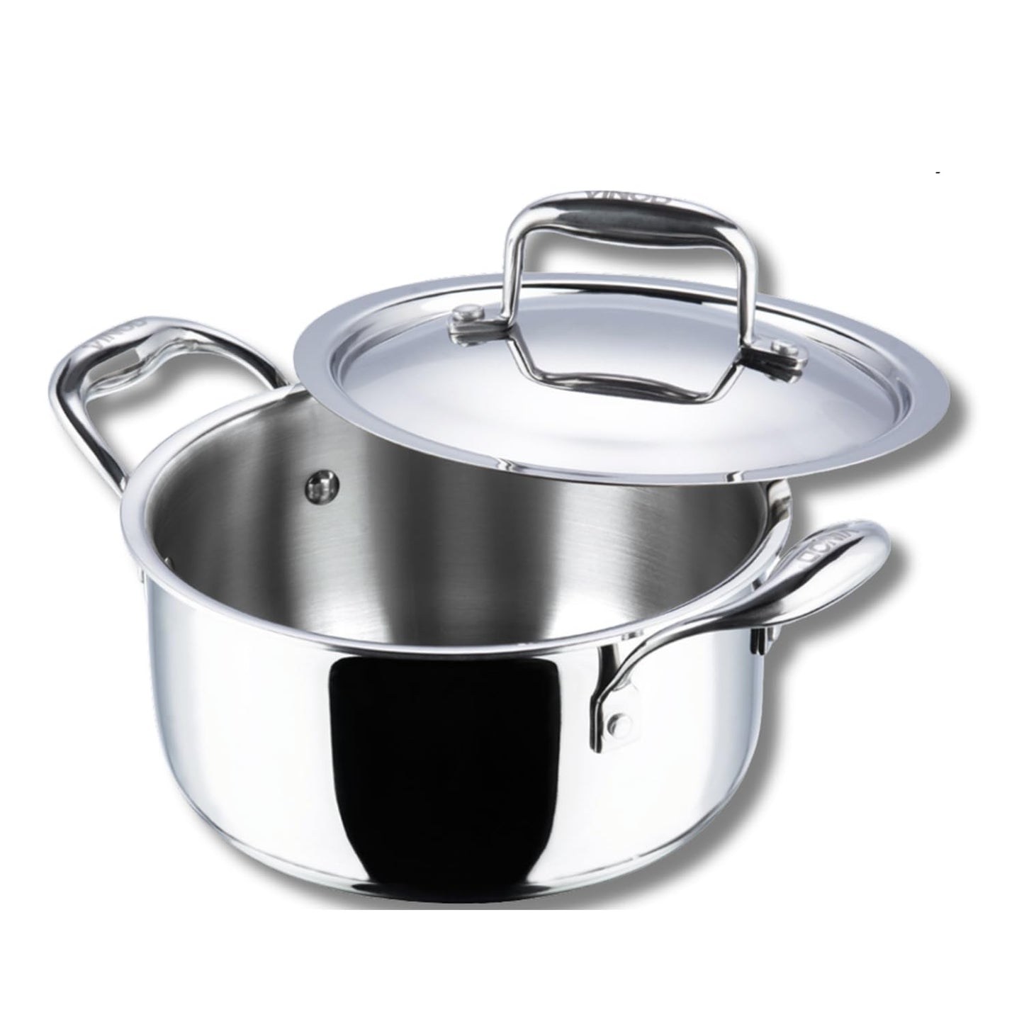 Vinod Platinum Triply Stainless Steel Saucepot with Lid | 2.5mm Thick | SAS Bottom | Biryani Pot | Induction and Gas Base | 5 Year Warranty - Silver