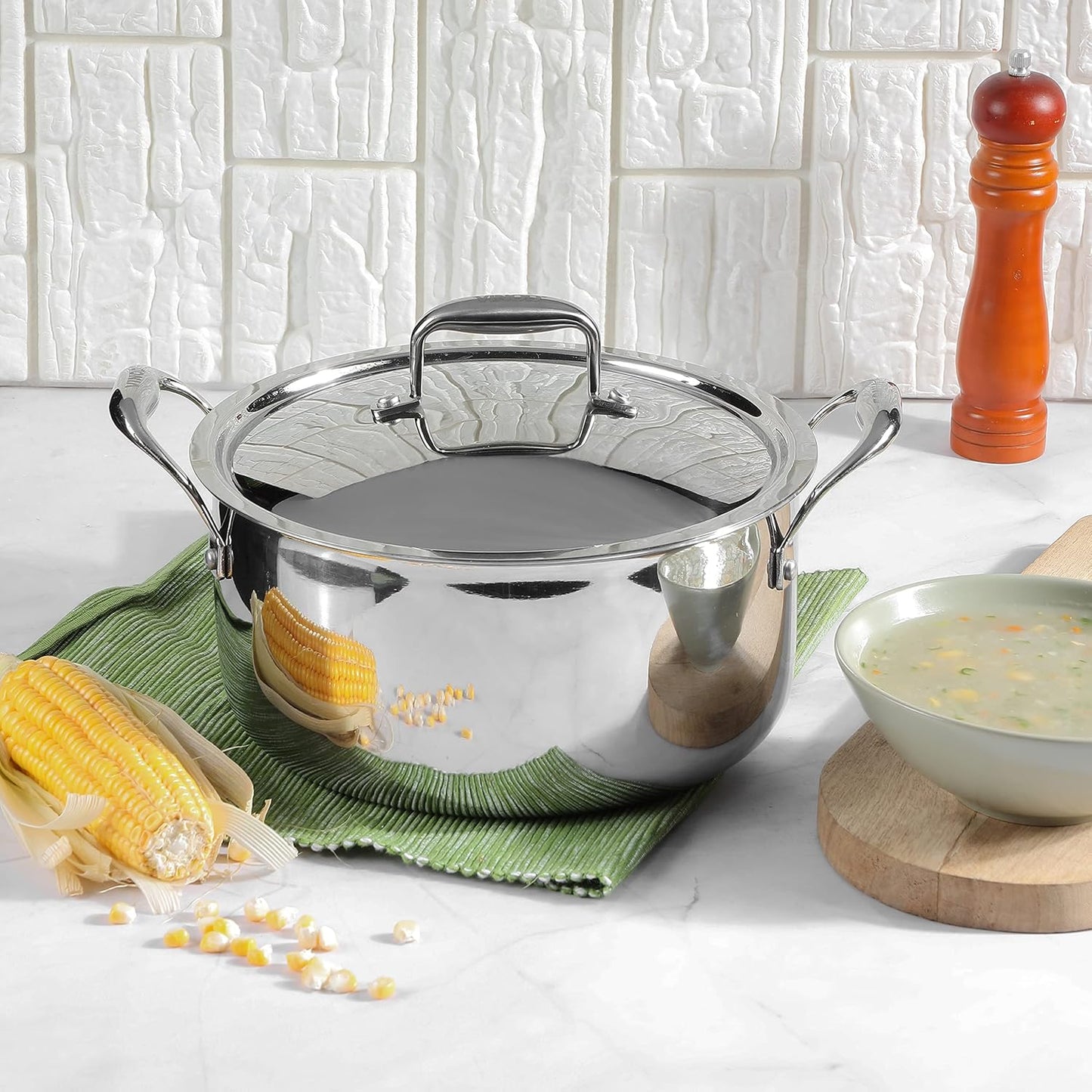Vinod Platinum Triply Stainless Steel Saucepot with Lid | 2.5mm Thick | SAS Bottom | Biryani Pot | Induction and Gas Base | 5 Year Warranty - Silver