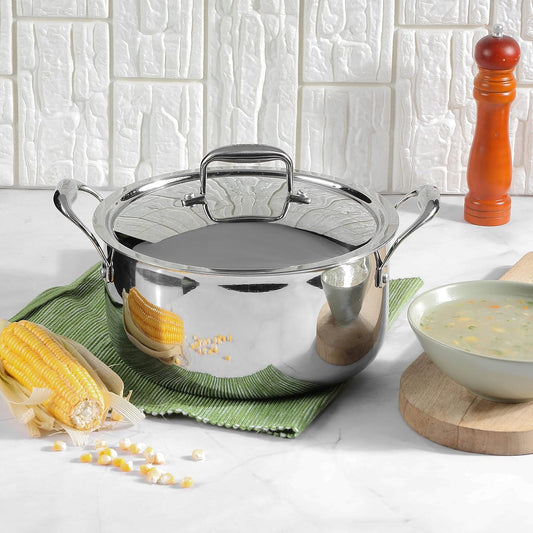Vinod Platinum Triply Stainless Steel Saucepot with Lid | 2.5mm Thick | SAS Bottom | Biryani Pot | Induction and Gas Base | 5 Year Warranty - Silver