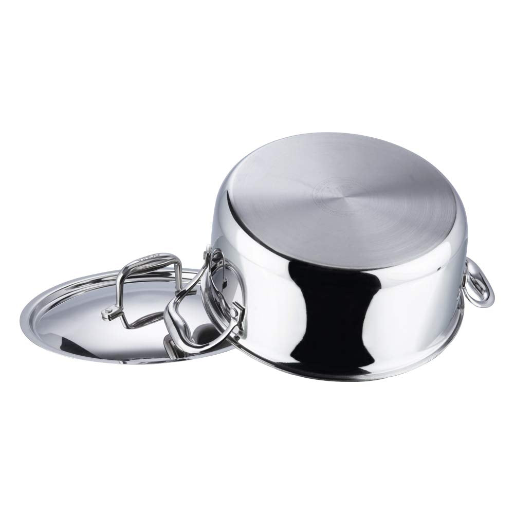 Vinod Platinum Triply Stainless Steel Saucepot with Lid | 2.5mm Thick | SAS Bottom | Biryani Pot | Induction and Gas Base | 5 Year Warranty - Silver