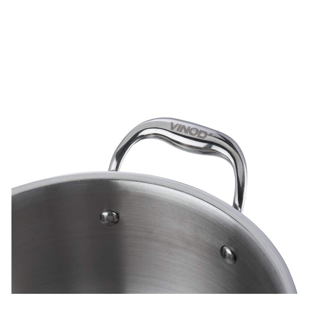 Vinod Platinum Triply Stainless Steel Saucepot with Lid | 2.5mm Thick | SAS Bottom | Biryani Pot | Induction and Gas Base | 5 Year Warranty - Silver