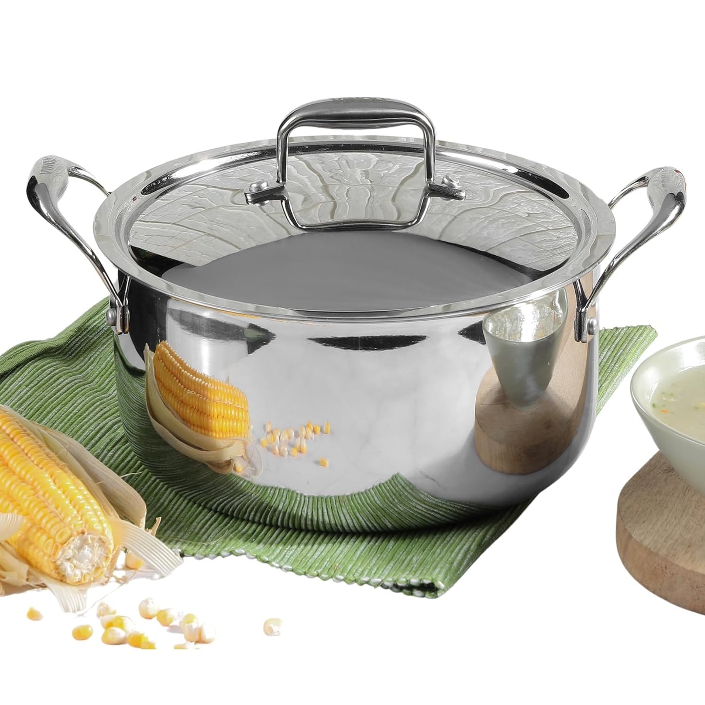 Vinod Platinum Triply Stainless Steel Saucepot with Lid | 2.5mm Thick | SAS Bottom | Biryani Pot | Induction and Gas Base | 5 Year Warranty - Silver