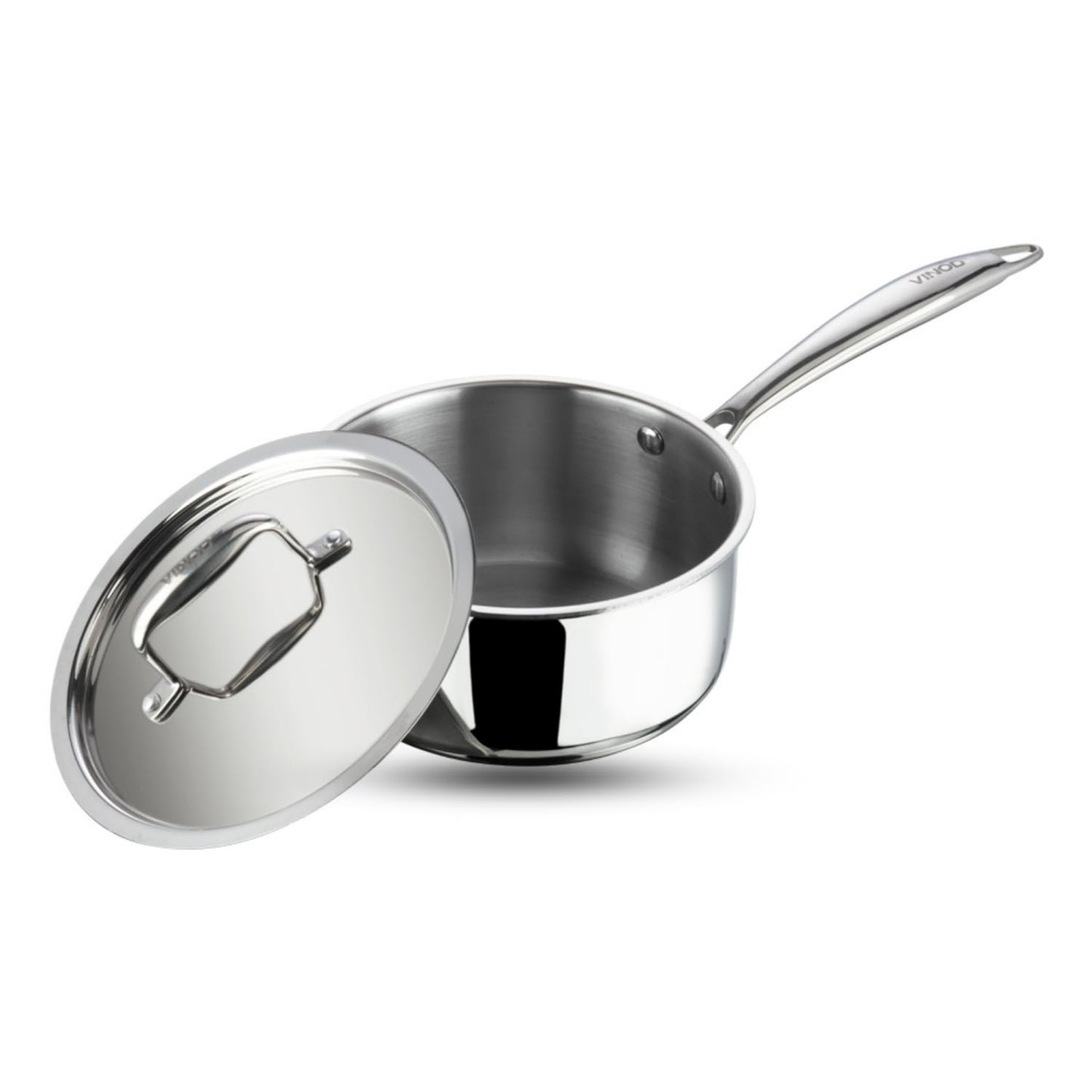 Vinod Platinum Triply Stainless Steel Saucepan with Lid | 2.5 mm Thick | Tea, Chai Pan | 5 Year Warranty | Induction & Gas Friendly, Heavy Bottom - Silver
