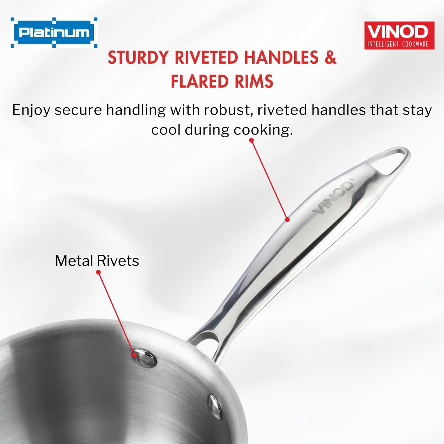 Vinod Platinum Triply Stainless Steel Saucepan with Lid | 2.5 mm Thick | Tea, Chai Pan | 5 Year Warranty | Induction & Gas Friendly, Heavy Bottom - Silver