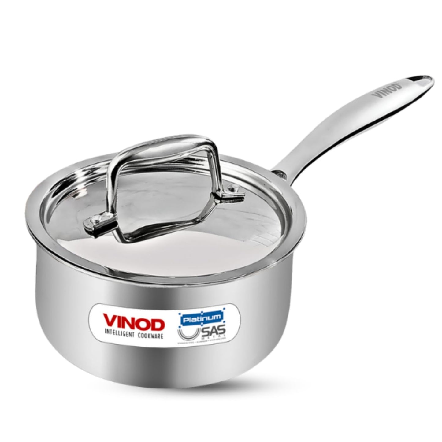 Vinod Platinum Triply Stainless Steel Saucepan with Lid | 2.5 mm Thick | Tea, Chai Pan | 5 Year Warranty | Induction & Gas Friendly, Heavy Bottom - Silver