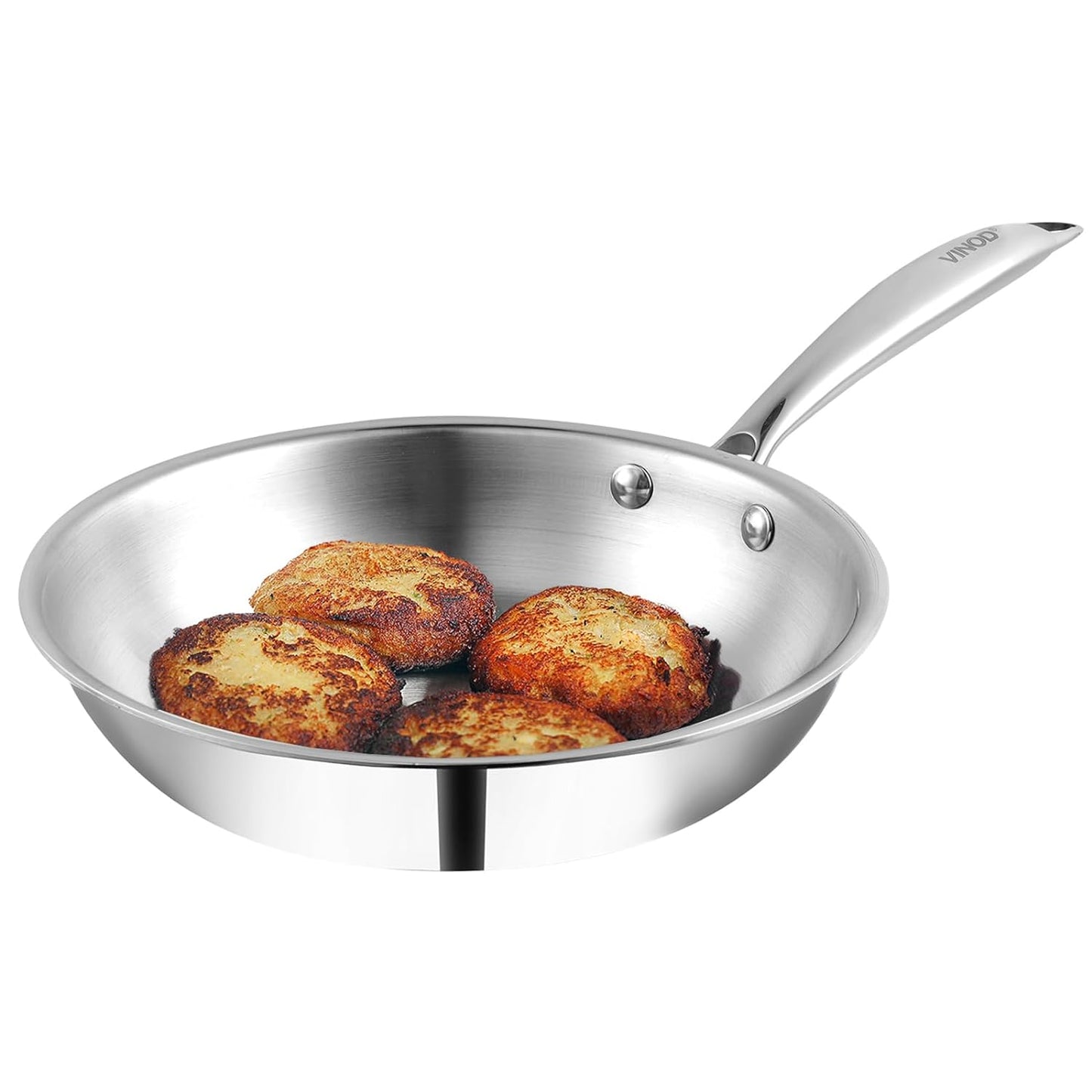Vinod Platinum Triply Stainless Steel Frypan | 2.5 mm Thick | Steel Pan | Scratch Resistant, Non Toxic | 5 Year Warranty | Induction & Gas Friendly, Heavy Bottom