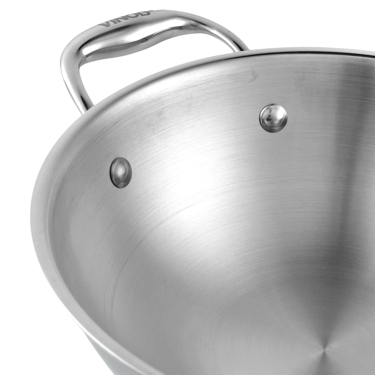 Vinod Platinum Triply Stainless Steel Kadai with Lid | 2.5 mm Thick | Triply Kadai with Heavy Bottom | Induction Friendly Triply Stainless Steel Cookware Kadhai |
