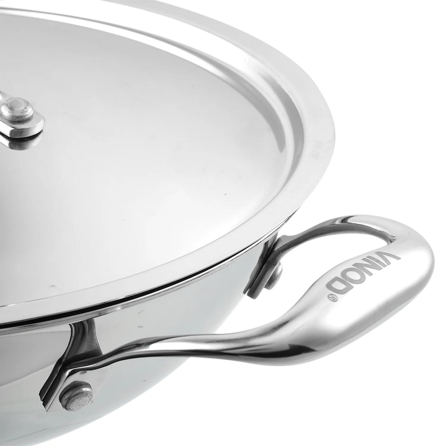 Vinod Platinum Triply Stainless Steel Kadai with Lid | 2.5 mm Thick | Triply Kadai with Heavy Bottom | Induction Friendly Triply Stainless Steel Cookware Kadhai |