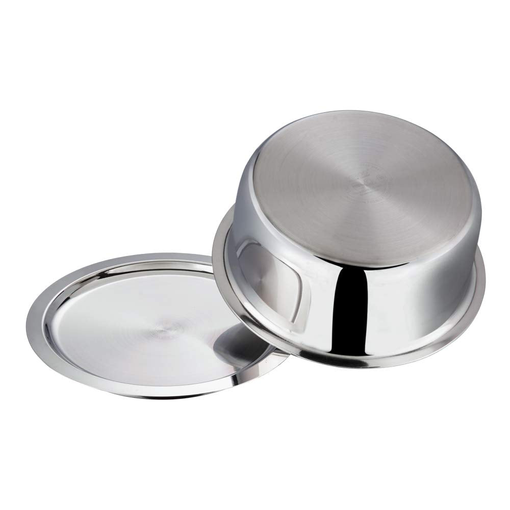 Vinod Platinum Triply Stainless Steel Tope / Patila with Stainless Steel Lid 1 Litre Capacity (14 cm Diameter) - Silver (Induction and Gas Stove Friendly), 5 Years Warranty