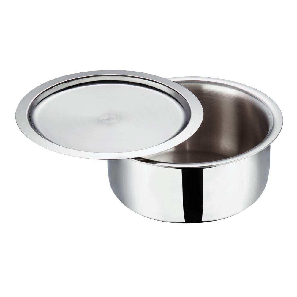 Vinod Platinum Triply Stainless Steel Tope / Patila with Stainless Steel Lid 1 Litre Capacity (14 cm Diameter) - Silver (Induction and Gas Stove Friendly), 5 Years Warranty
