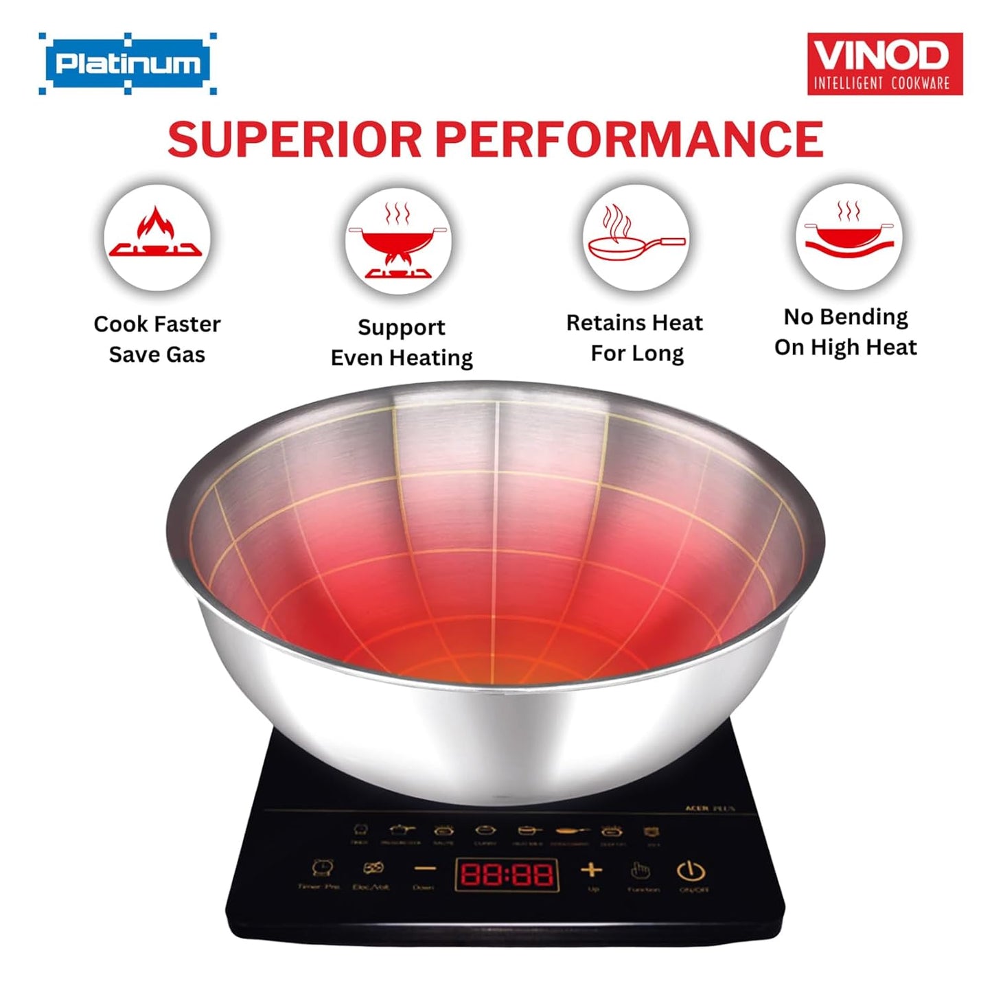 Vinod Platinum Triply Stainless Steel Tasla | 2.5 mm Thick | Steel Tasra Kadai/Kadhai | 5 Year Warranty | Induction & Gas Friendly, Heavy Bottom - Silver