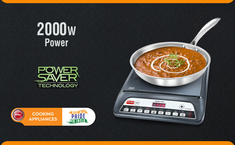 Prestige Pic 20 Neo Induction Cooktop 1600W|Indian Menu Options| Automatic Voltage Regulator| Timer With User Pre-Set, Manual, Black