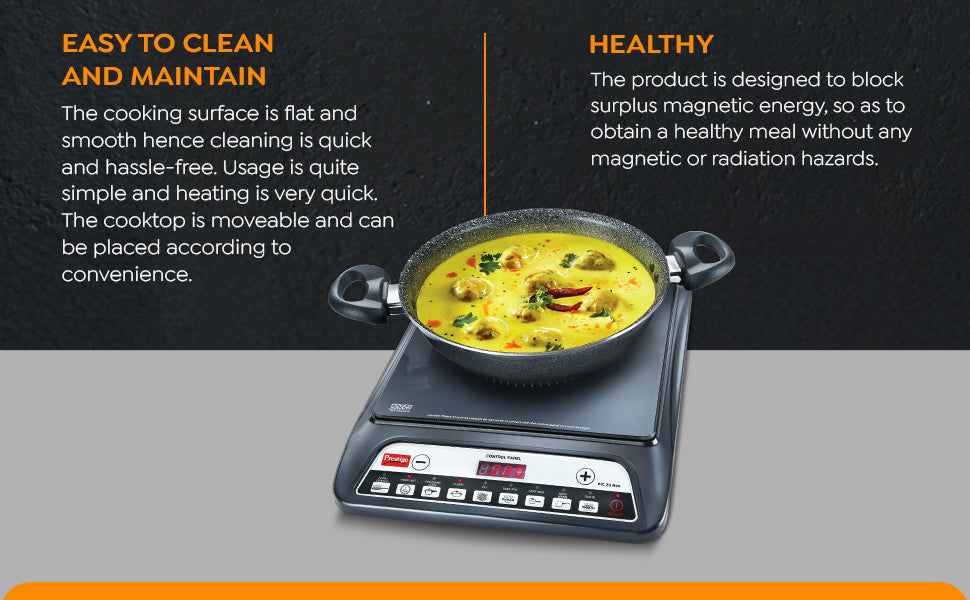 Prestige Pic 20 Neo Induction Cooktop 1600W|Indian Menu Options| Automatic Voltage Regulator| Timer With User Pre-Set, Manual, Black