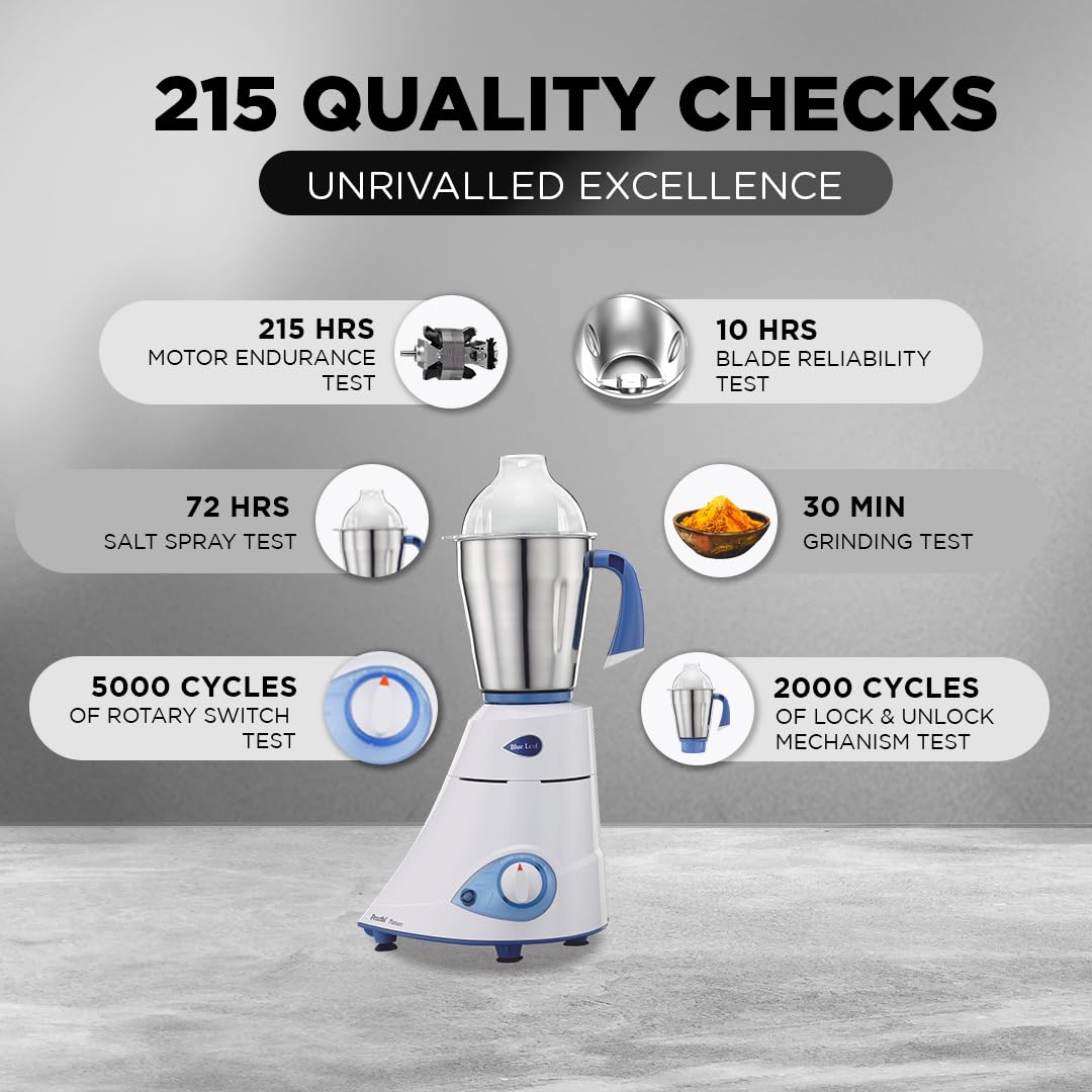 Preethi Platinum Mixer Grinder for Kitchen|110V, 550W, Mixie, 3 Jars | Super Extractor Juicer Jar with 2 Air-Tight Containers, White/Blue(MG-153)