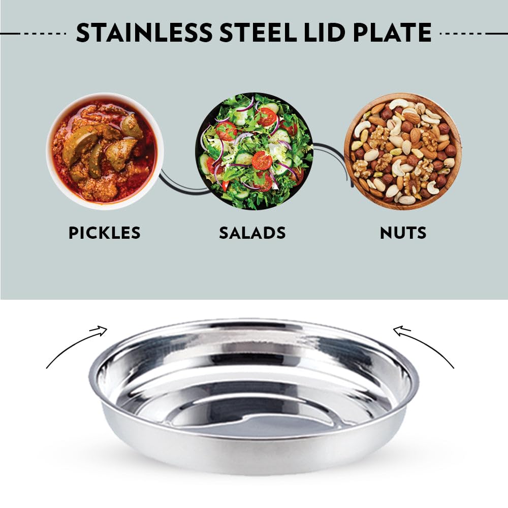 Borosil Carry Fresh Stainless Steel Lunchbox | 3pc Set (280ml x 2 + 475ml x 1 Chapati Dabba) | Tiffin for Office, School & College with Food Grade Steel | Leakproof & Dishwasher Safe