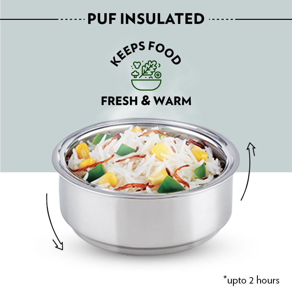 Borosil Carry Fresh Stainless Steel Lunchbox | 3pc Set (280ml x 2 + 475ml x 1 Chapati Dabba) | Tiffin for Office, School & College with Food Grade Steel | Leakproof & Dishwasher Safe