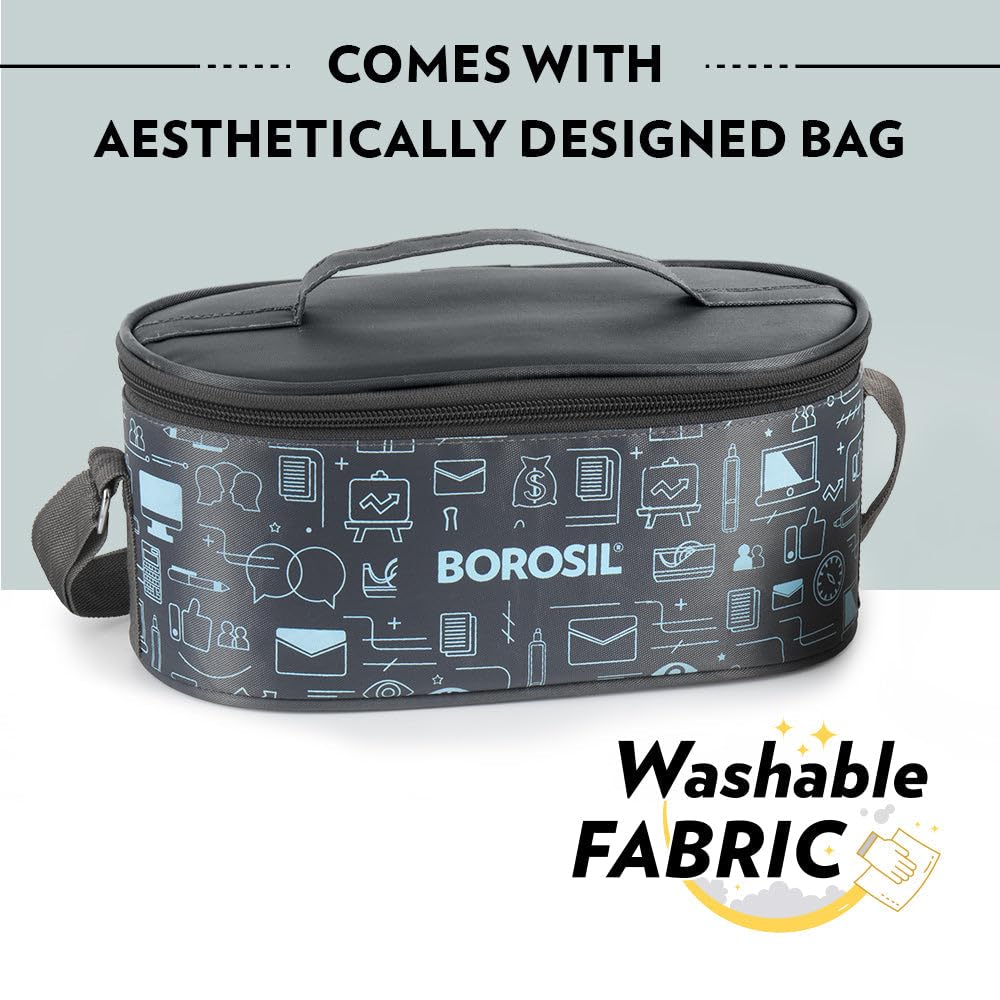 Borosil Carry Fresh Stainless Steel Lunchbox | 3pc Set (280ml x 2 + 475ml x 1 Chapati Dabba) | Tiffin for Office, School & College with Food Grade Steel | Leakproof & Dishwasher Safe