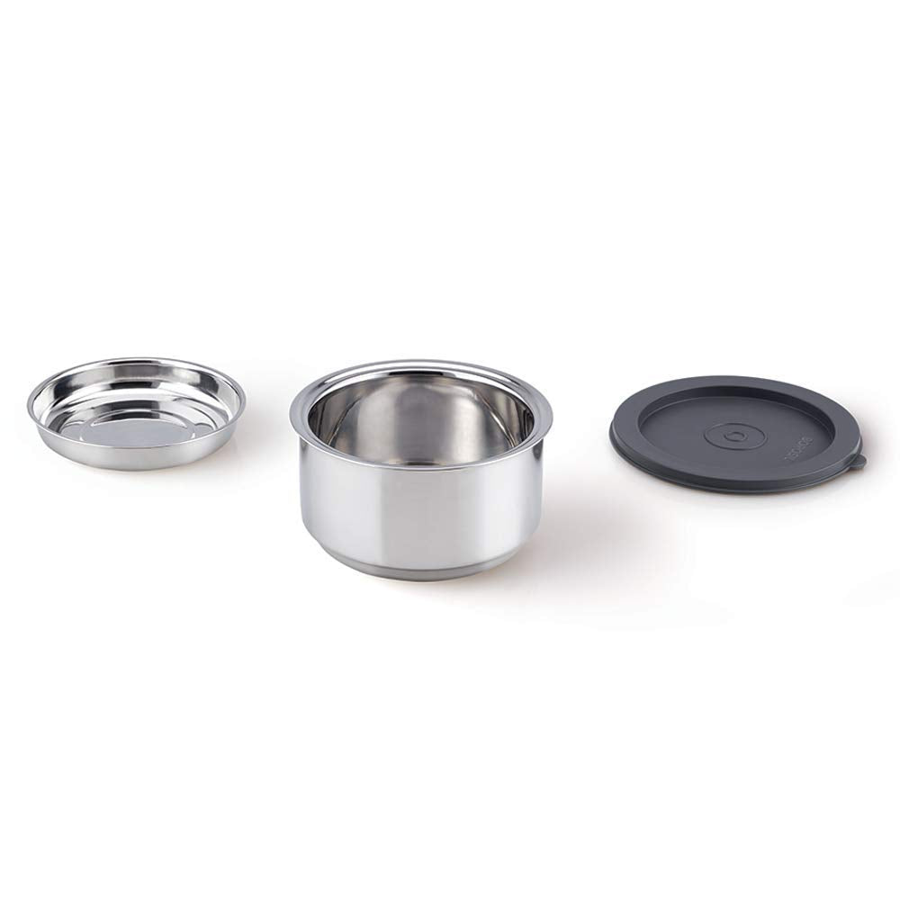 Borosil Carry Fresh Stainless Steel Lunchbox | 3pc Set (280ml x 2 + 475ml x 1 Chapati Dabba) | Tiffin for Office, School & College with Food Grade Steel | Leakproof & Dishwasher Safe