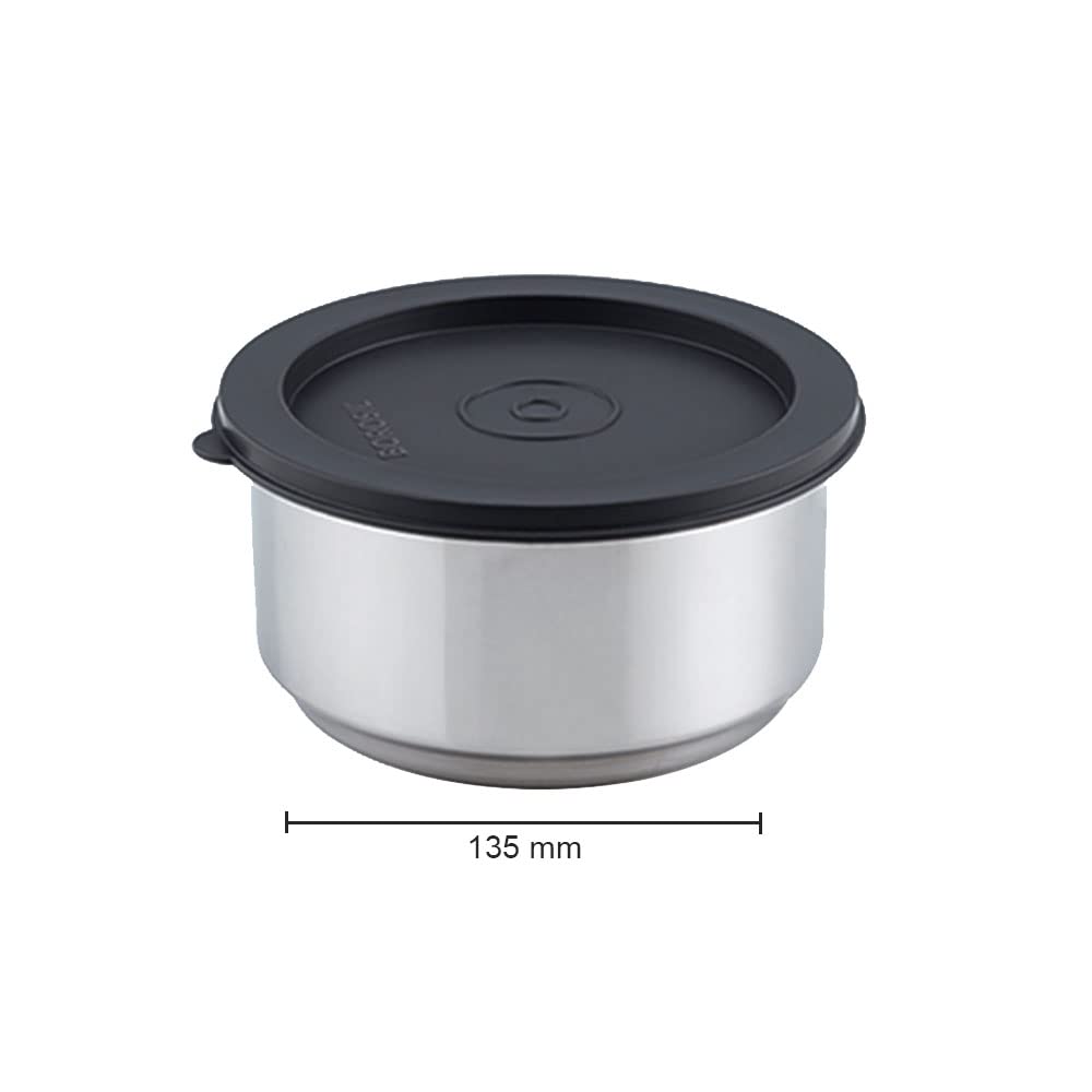 Borosil - Carry Fresh Stainless Steel Insulated Lunch Box Set of 3, (2pcs 280 ml + 1pcs 180 ml), Black