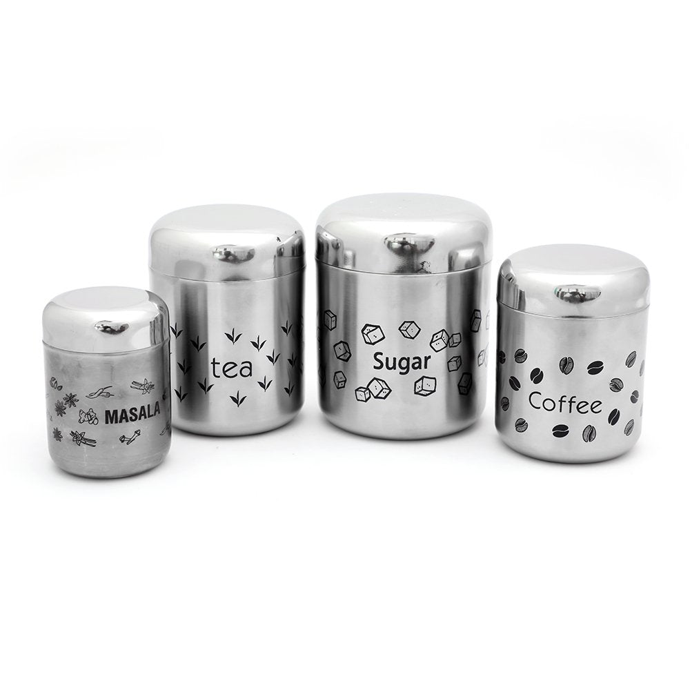 Coconut Stainless Steel Multipurpose Kitchen Accessories Canisters/Container for Storage Tea Coffee Sugar & Masala (Matt Finish) - 4 PC Set