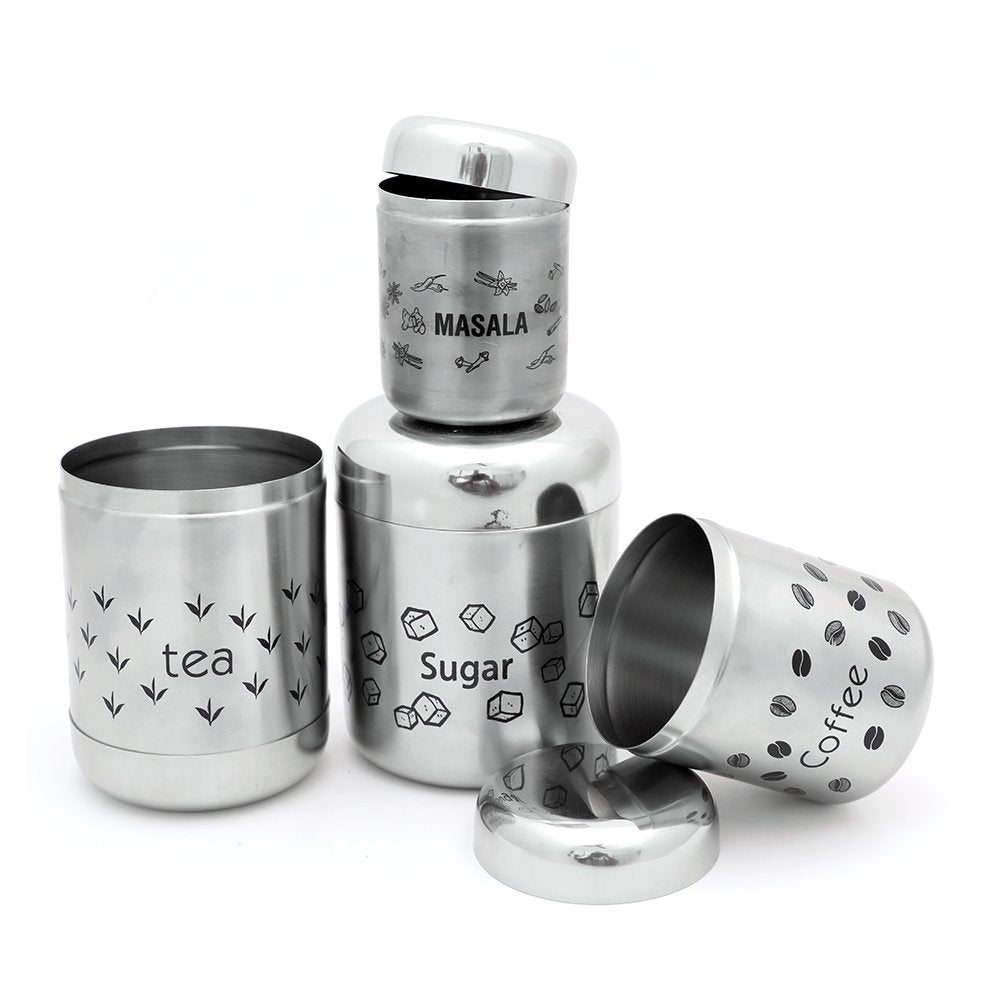 Coconut Stainless Steel Multipurpose Kitchen Accessories Canisters/Container for Storage Tea Coffee Sugar & Masala (Matt Finish) - 4 PC Set