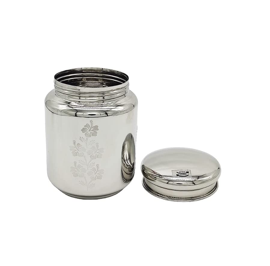 Embassy Stainless Steel Sleek Design Laser Crafted Twister Canister - Silver with Laser Design finish