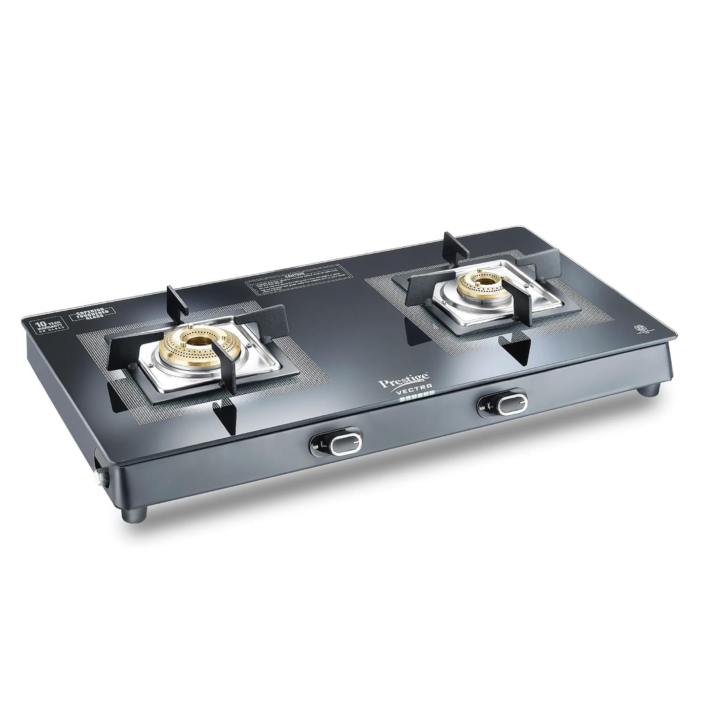 Prestige Vectra r Glasstop Gas Stove|Superior Toughened Glass|Jumbo Brass Burner|3-Way Gas Inlet|360 Degree Revolving Nozzle|10 Years Warranty on Glass|Black